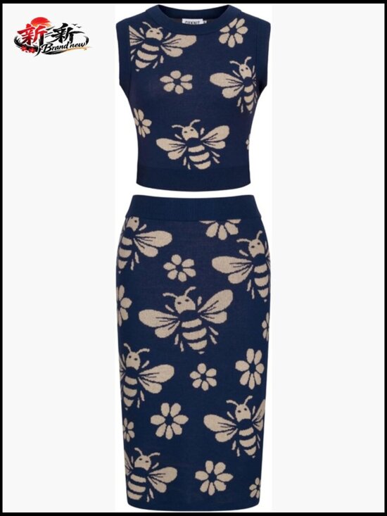 Other - Cotton Knitted Vest and Midi Skirt Two-Piece Set
